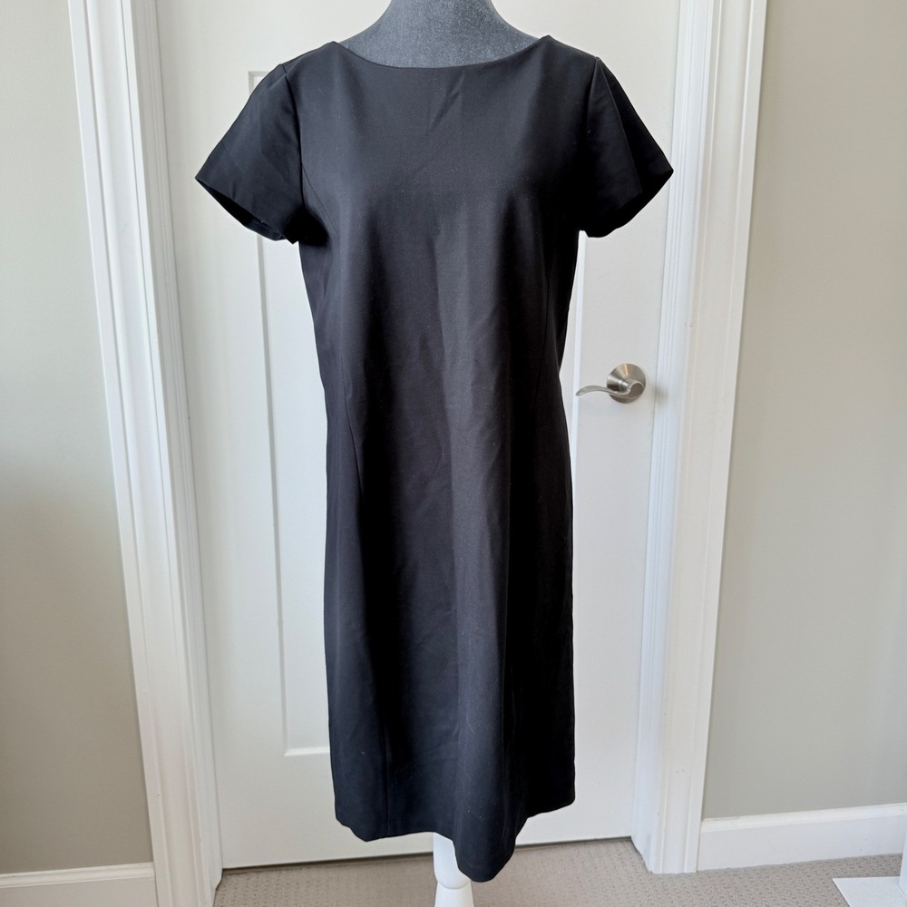 Lauren Ralph Lauren‎ Black Short Sleeve Bateau Neck Cap Sleeve Shift Dress Sz 12